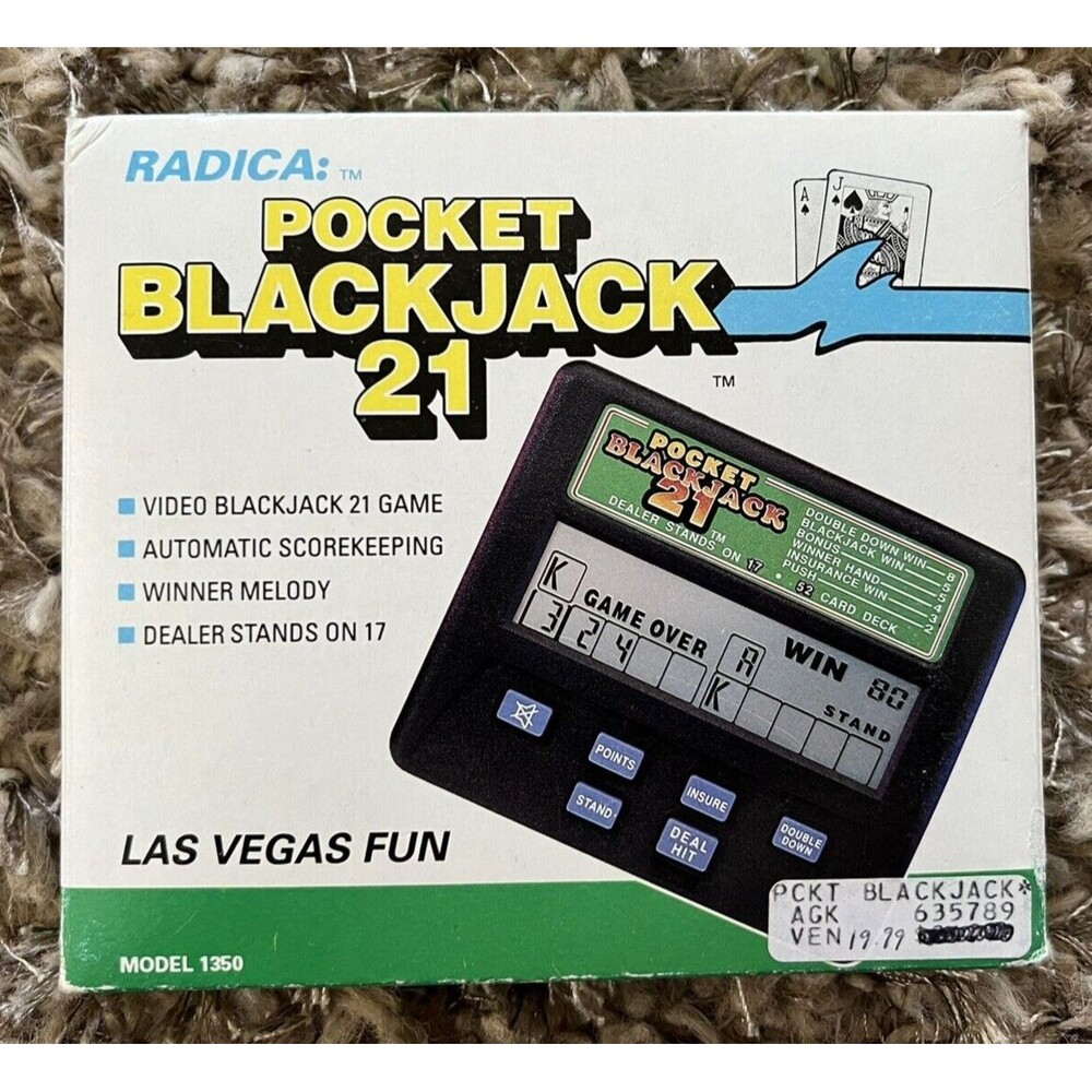 Radica Pocket Blackjack 21 Vintage Working 90's Hand Held Video Game Model 1350